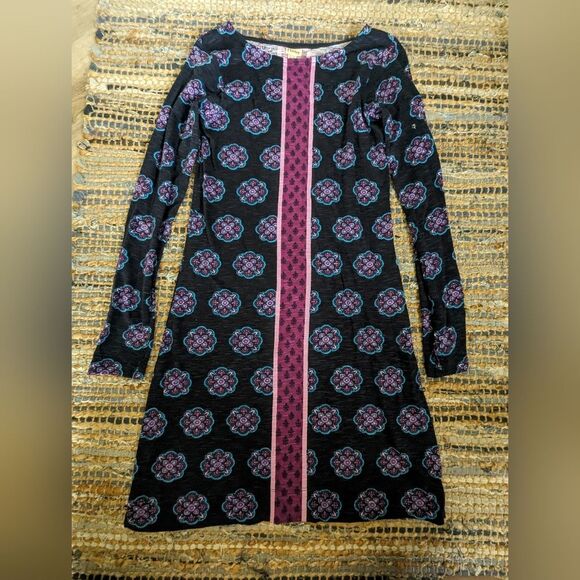 Hatley Navy Purple Teal Medallion Print XS L/S Knit Dress Romantic Gothic Whimsy - Picture 2 of 8